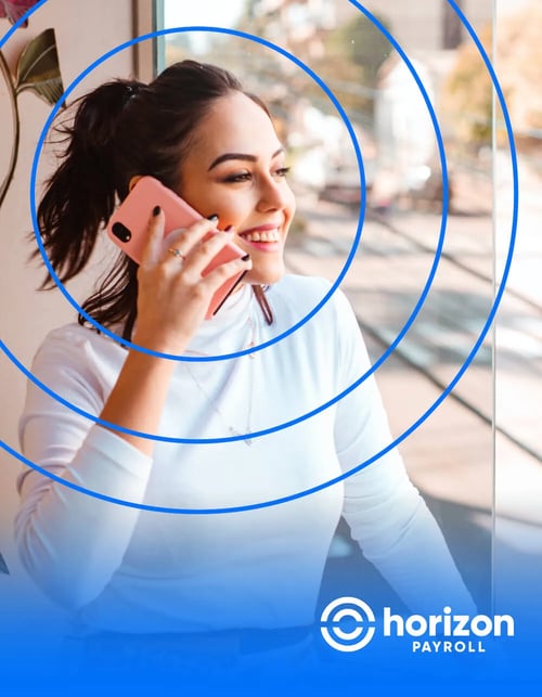 smiling-woman-talking-phone-horizon-payroll