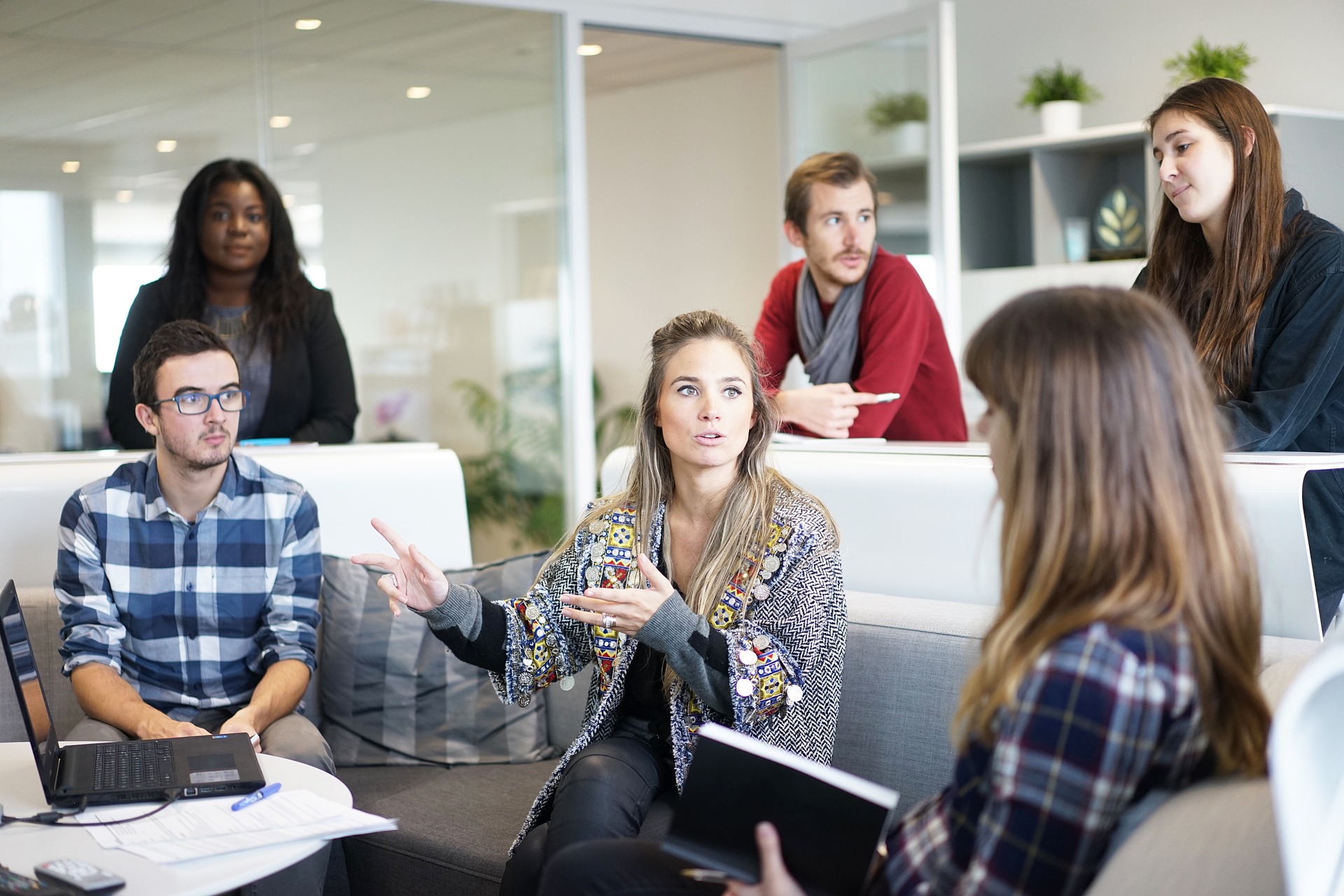 Team working together in office setting